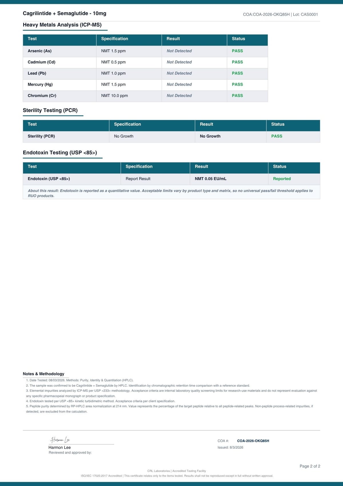 Cagrilintide + Semaglutide certificate page 2 of 2