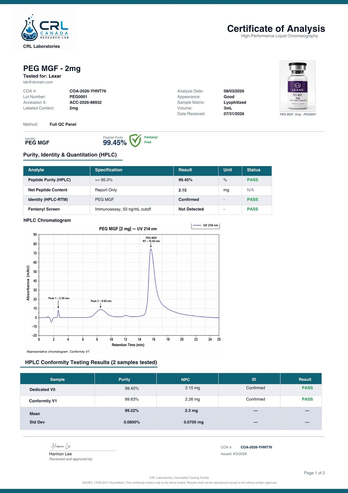 PEG MGF certificate page 1 of 2