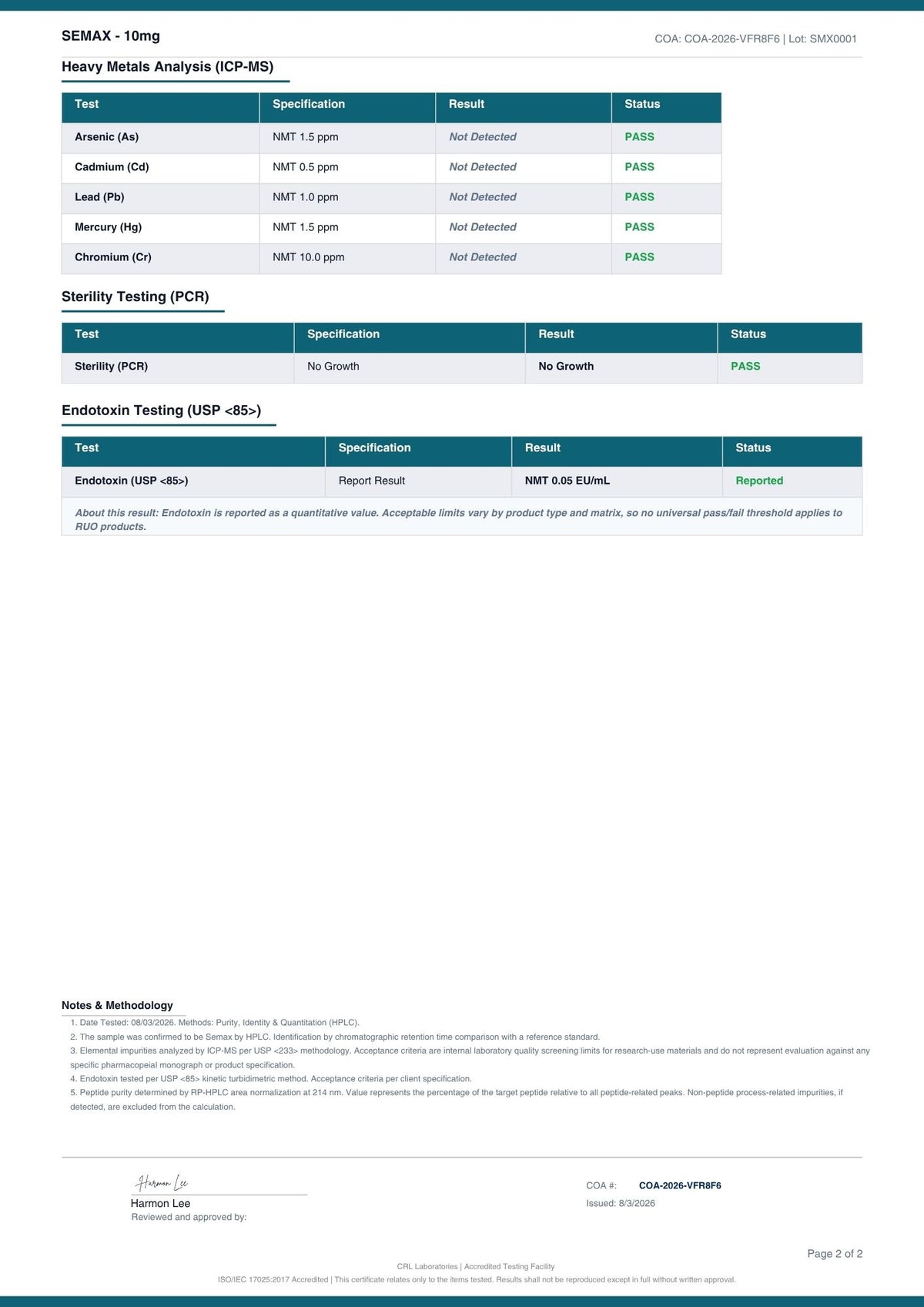 Semax certificate page 2 of 2