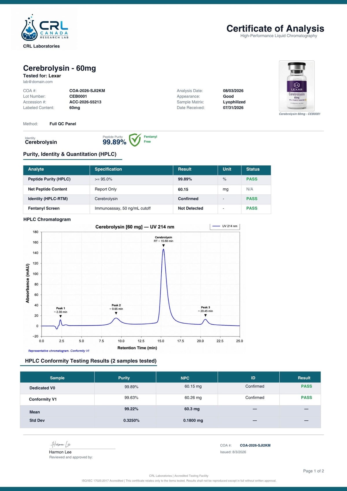 Cerebrolysin certificate page 1 of 2